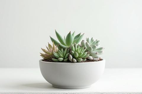 小さなサボテンと多肉植物のミニマルなポットアレンジ